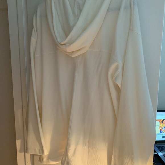 Roxy Waffle Knit Button-Up Hoodie Cream White Size L/G Oversized Fit - Picture 7 of 7